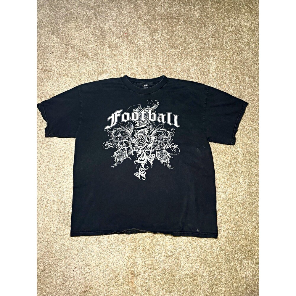 Y2K Simply for Sports Mens L Black Football Graphic Cotton Crew Neck Tee